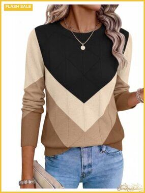 Womens Crewneck Cable Knit Pullover Sweater Long Sleeve Soft Casual